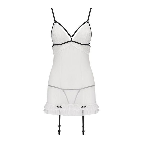 Сорочка прозора з пажами Passion ORIHIME CHEMISE L/XL, white, трусики, стрепи EL16404 фото
