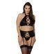 Комплект из экокожи Passion NANCY SET 6XL/7XL black, имитация шнуровки, топ, пояс для чулок SO7107 фото 1