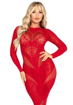 Платье Leg Avenue Lace and Net Bodycon Gown One Size, Red SX1738 фото