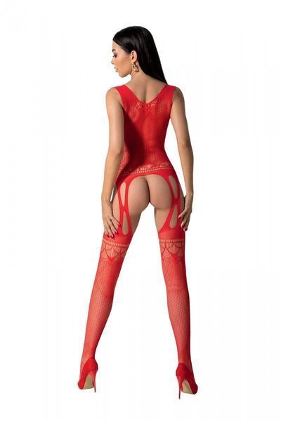 Бодістокінг з плетінням на грудях Passion BS099 One Size, red, відкритий доступ, імітація підв&rsquo;язок SO8939 фото