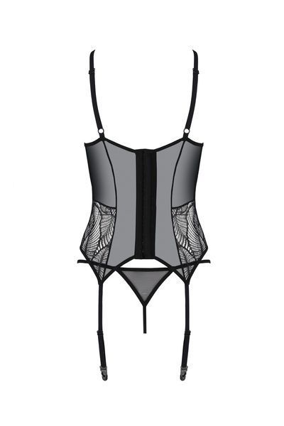 Корсет Passion LEAFA CORSET black, XXL/XXXL, мягкие чашки, зажимы для чулок, стринги в комплекте SX0505 фото
