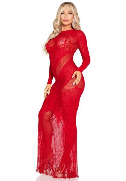 Платье Leg Avenue Lace and Net Bodycon Gown One Size, Red SX1738 фото