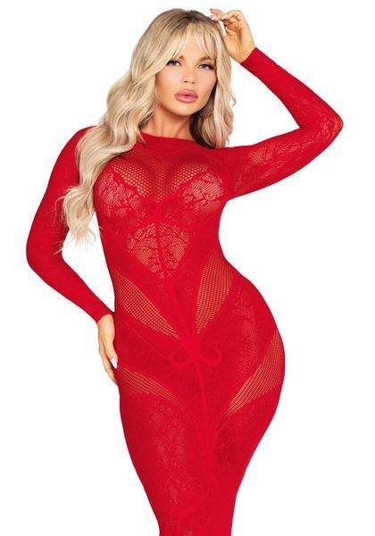 Платье Leg Avenue Lace and Net Bodycon Gown One Size, Red SX1738 фото