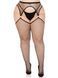 Чулки Leg Avenue Stokings with O-ring Attached Garter Belt, 1X/2X, черные, в сетку, имитация пояса SX1062 фото 1
