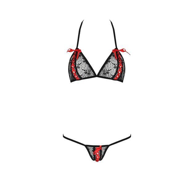 Комплект белья Passion MELISSA BIKINI S/M, black, лиф со шнуровкой и трусики стринги EL15902 фото