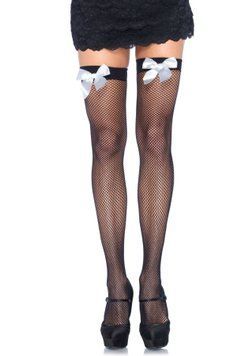 Чулки-сетка с атласным бантиком Leg Avenue Fishnet Thigh Highs One size, Black, With Bow White SO8598 фото