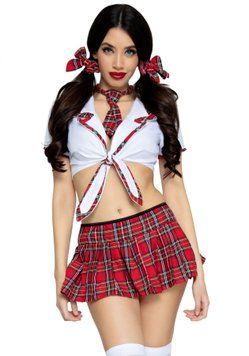 Костюм школьницы Leg Avenue Miss Prep School XS, топ, юбка, галстук, бантики SO8548 фото