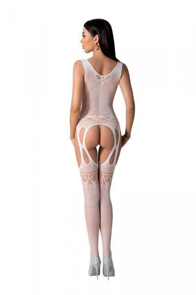 Бодистокинг с плетением на груди Passion BS099 One Size, white, открытый доступ, имитация подвязок SO8940 фото