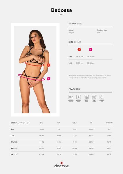 Еротичний комплект зі стреп Obsessive Badossa 2-pcs set L/XL, чорний, з доступом SO7218 фото