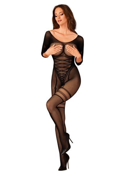 Сетчатый бодистокинг с имитацией подвязок Obsessive Bodystocking G329 S/M/L, black, с доступом SO7693 фото