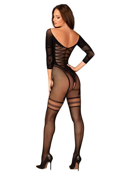 Сетчатый бодистокинг с имитацией подвязок Obsessive Bodystocking G329 S/M/L, black, с доступом SO7693 фото
