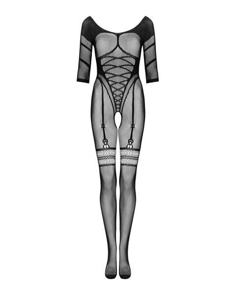 Сетчатый бодистокинг с имитацией подвязок Obsessive Bodystocking G329 S/M/L, black, с доступом SO7693 фото