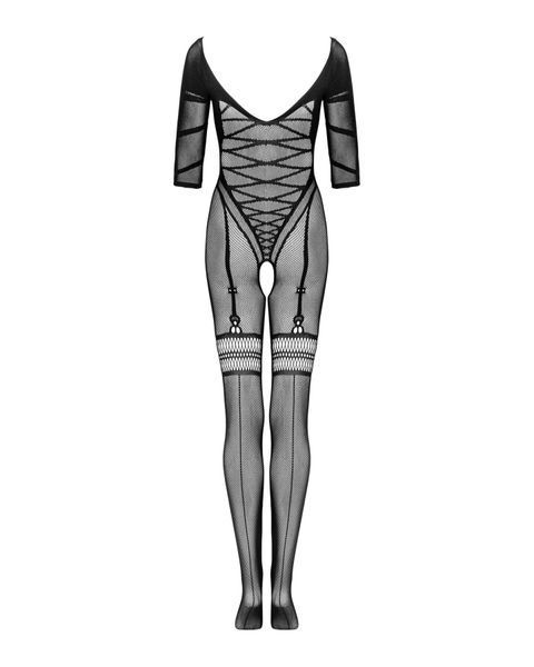 Сетчатый бодистокинг с имитацией подвязок Obsessive Bodystocking G329 S/M/L, black, с доступом SO7693 фото