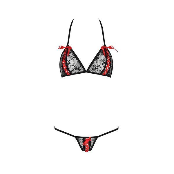 Комплект белья Passion MELISSA BIKINI XXL/XXXL, black, лиф со шнуровкой и трусики-стринги EL15903 фото