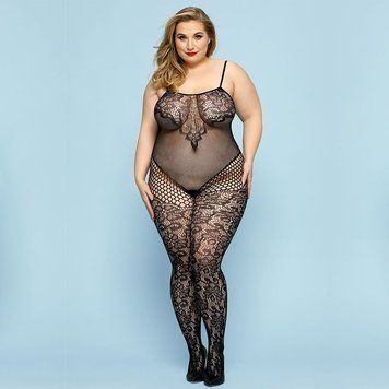 Откровенный бодистокинг JSY &laquo;Роковая Скарлет&raquo; Plus Size, Black, имитация боди, кружево, доступ SO8388 фото