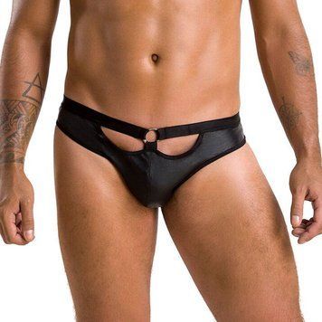 Мужские слипы с вырезами Passion 041 SLIP JOE L/XL Black, экокожа, открытые ягодицы SO7594 фото