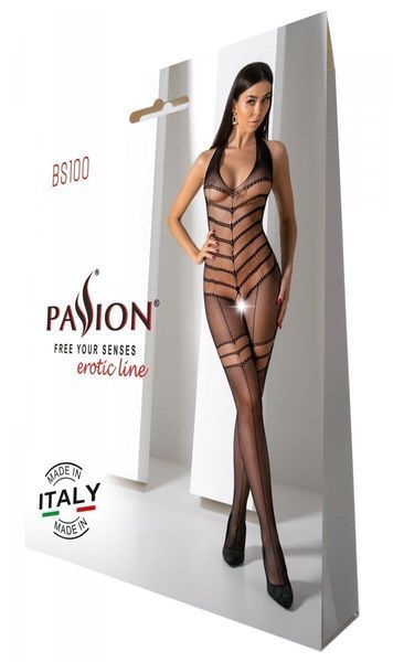 Бодистокинг с плетением на животике Passion BS100 One Size, black, декоративный шов, с доступом SO8941 фото