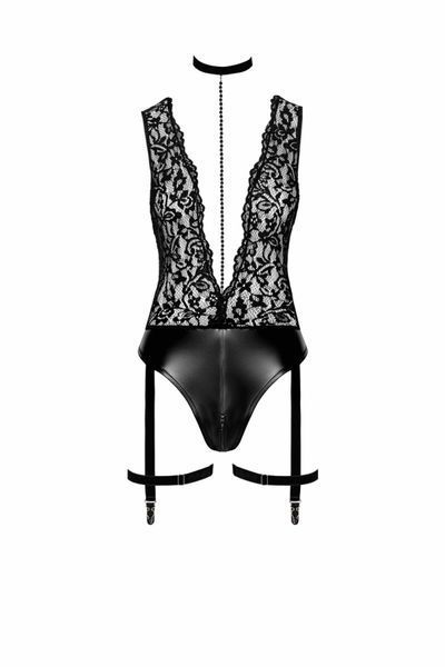 Боди Noir Handmade F297 Libido, L, черное, кружево, низ под латекс, открытый доступ, гартеры SX0221 фото