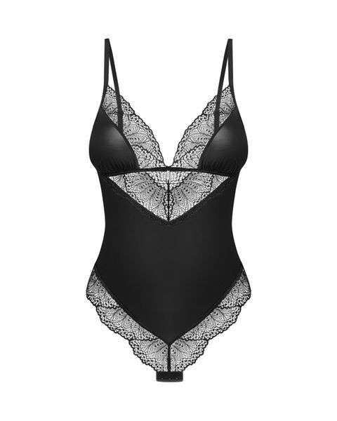 Тедди Obsessive Lobellis teddy, XL/2XL, черное, лиф с мягкой чашкой, открытая спина, низ-стринги SX1016 фото