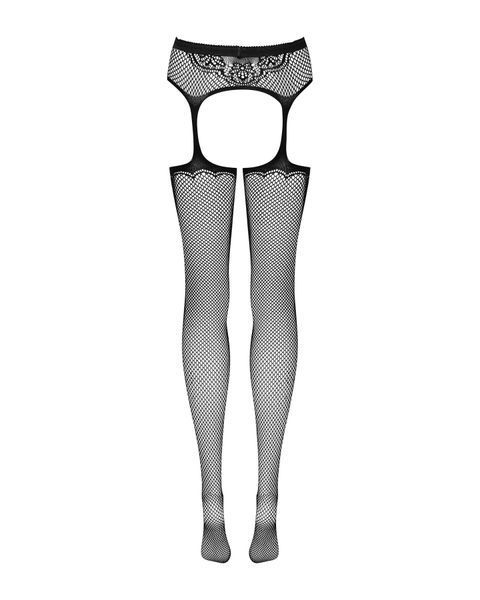 Сетчатые чулки-стокинги с узором на ягодицах Obsessive Garter stockings S232 S/M/L, черные, имитация SO7269 фото