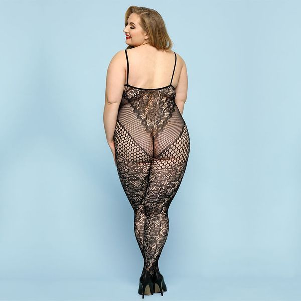 Откровенный бодистокинг JSY &laquo;Роковая Скарлет&raquo; Plus Size, Black, имитация боди, кружево, доступ SO8388 фото