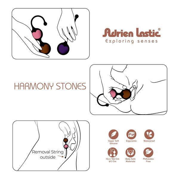 Вагінальні кульки Adrien Lastic Harmony Stones, напівдорогоцінне каміння, діаметр 3 см, 2 тримачі SX1272 фото