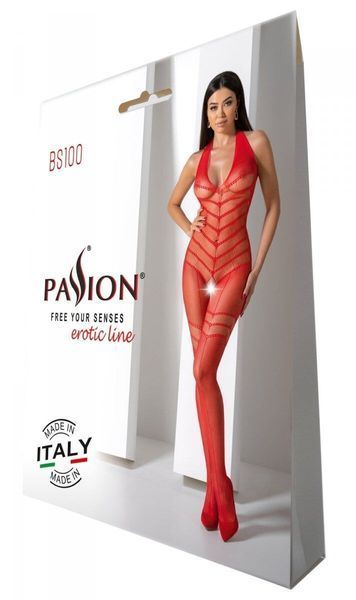 Бодистокинг с плетением на животике Passion BS100 One Size, red, декоративный шов, с доступом SO8942 фото