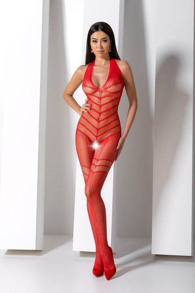 Бодистокинг с плетением на животике Passion BS100 One Size, red, декоративный шов, с доступом SO8942 фото