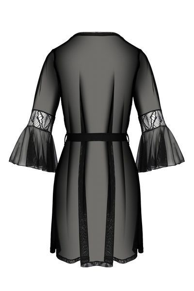 Пеньюар Passion LEAFA PEIGNOIR black, XXL/XXXL, длина чуть выше колена, широкие рукава, завязывается на пояс SX0508 фото