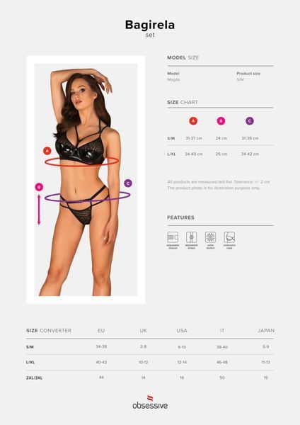 Эротический комплект под латекс со стрепами Obsessive Bagirela 2-pcs set L/XL, черный, под леопард, SO7220 фото