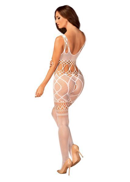 Сетчатый бодистокинг с имитацией топа и шорт Obsessive Bodystocking G330 S/M/L, white, с доступом SO7695 фото