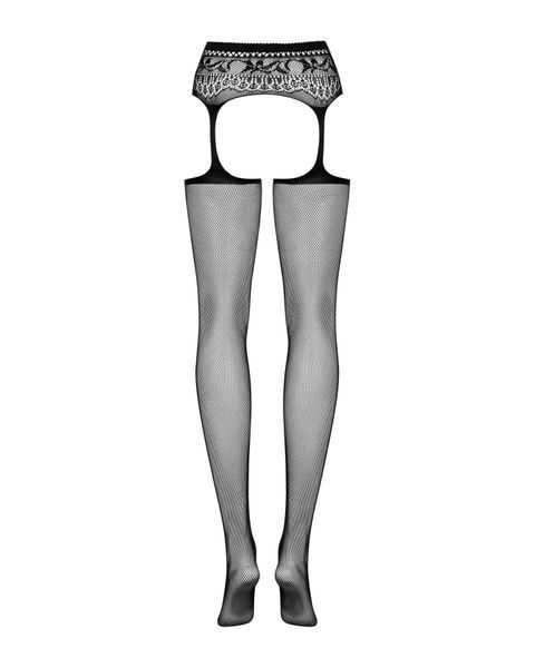 Сетчатые чулки-стокинги с кружевным поясом Obsessive Garter stockings S307 S/M/L, черные, имитация г SO7270 фото