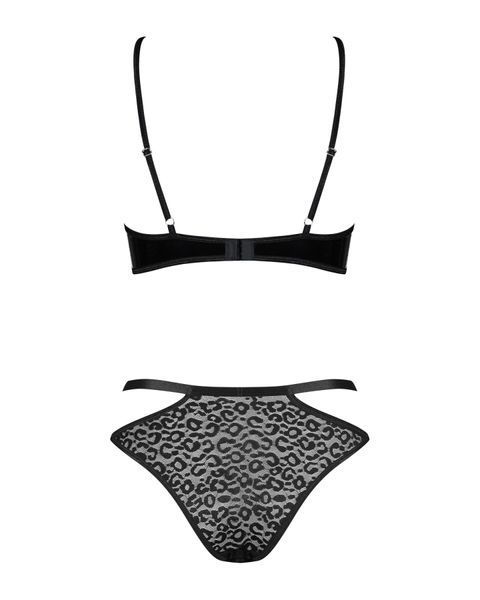 Эротический комплект под латекс со стрепами Obsessive Bagirela 2-pcs set L/XL, черный, под леопард, SO7220 фото