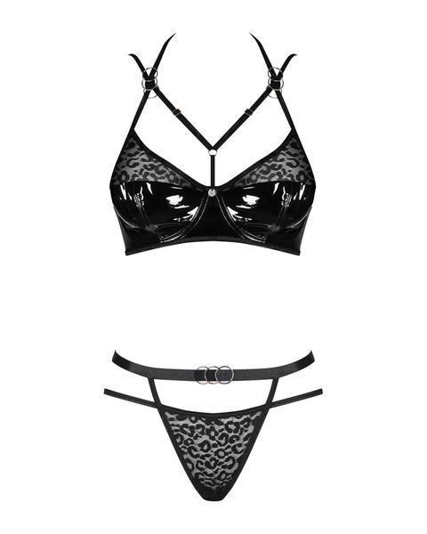 Эротический комплект под латекс со стрепами Obsessive Bagirela 2-pcs set L/XL, черный, под леопард, SO7220 фото