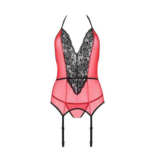 Корсет з пажами для панчіх Passion PEONIA CORSET XXL/XXXL red стрінги SO8465 фото
