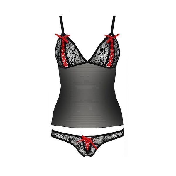 Комплект білизни Passion MELISSA SET S/M, black, ліф-сорочка зі шнурівкою і трусики EL15905 фото