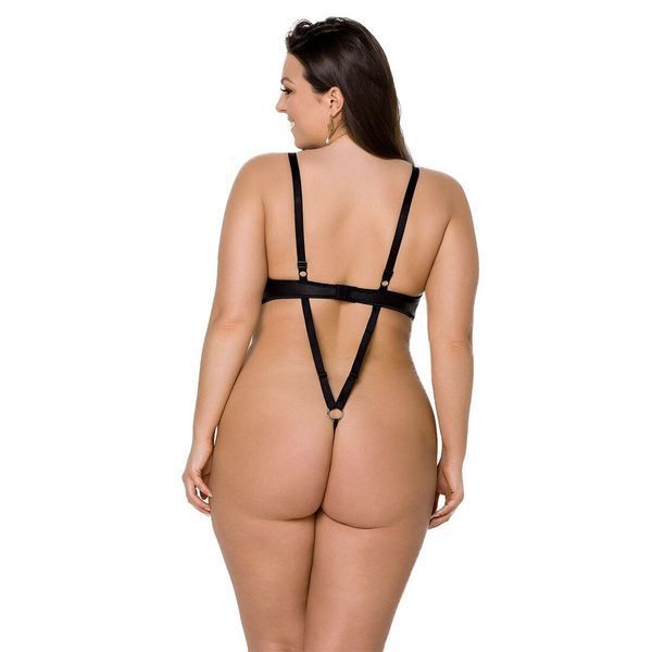 Боди из экокожи Passion CELINE BODY 4XL/5XL black, с доступом, открытый SO7059 фото