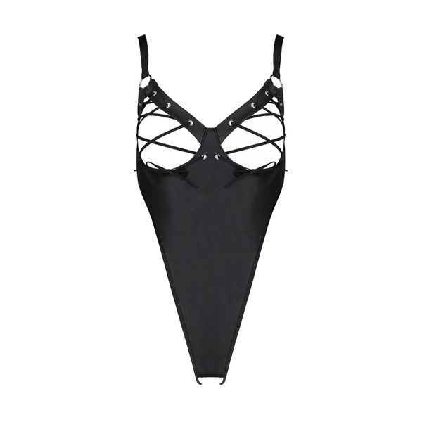Боди из экокожи Passion CELINE BODY 4XL/5XL black, с доступом, открытый SO7059 фото