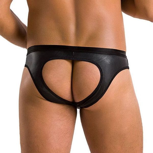 Мужские слипы с вырезами Passion 041 SLIP JOE S/M Black, экокожа, открытые ягодицы SO7595 фото