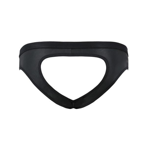 Мужские слипы с вырезами Passion 041 SLIP JOE S/M Black, экокожа, открытые ягодицы SO7595 фото