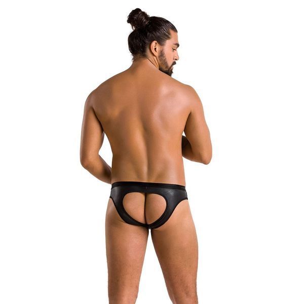 Мужские слипы с вырезами Passion 041 SLIP JOE S/M Black, экокожа, открытые ягодицы SO7595 фото