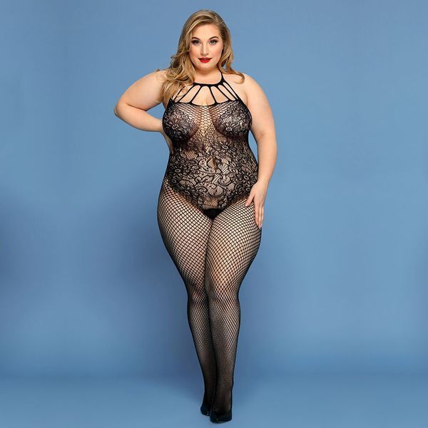 Сетчатый бодистокинг JSY &laquo;Откровенная Мадлен&raquo; Plus Size, Black, имитация боди, кружево, доступ SO8389 фото