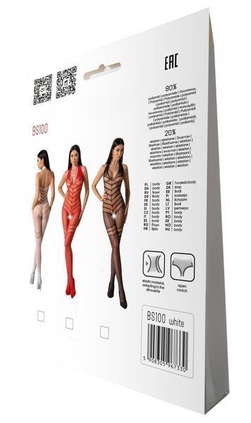Бодистокинг с плетением на животике Passion BS100 One Size, white, декоративный шов, с доступом SO8943 фото
