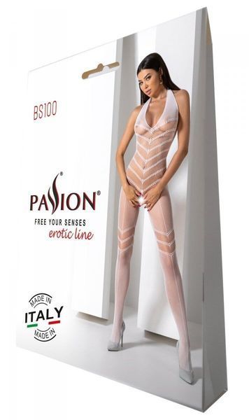 Бодистокинг с плетением на животике Passion BS100 One Size, white, декоративный шов, с доступом SO8943 фото