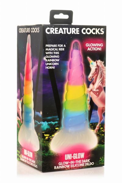 Фэнтезийный фаллоимитатор Creature Cocks Luminescent Rainbow Silicone Dildo, светится в темноте, 19,6 см SX2222 фото