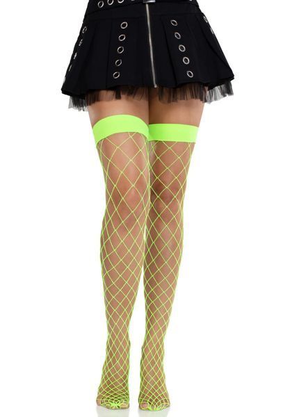 Чулки в крупную сетку Leg Avenue Fence Net Thigh Highs Neon Green, one size SX2795 фото