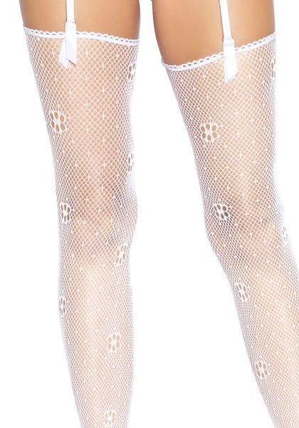 Чулки Leg Avenue Daisy Dot Fishnet Stockings One Size White SX2745 фото