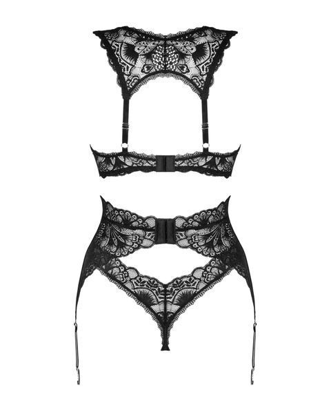 Комплект белья Obsessive Donna Dream 3-pcs set M/L Black, бюстгальтер, стринги, пояс для чулок SO8637 фото