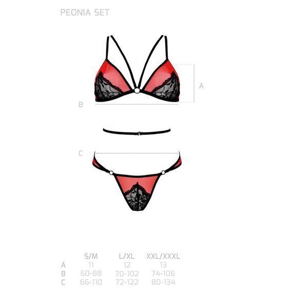 Комплект белья Passion PEONIA SET L/XL red, бра, трусики SO8466 фото