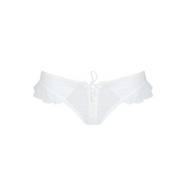 Трусики в горошок, з рюшами та шнурівкою Passion FATIN THONG XXL/XXXL, white SO5345 фото